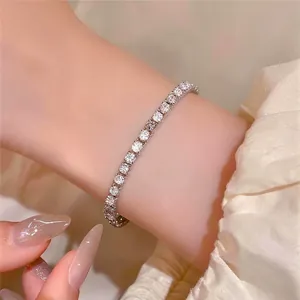 Koreaanse Stijl Rond Kristal Verstelbare Armband Mode Minimalistische Tennis Armband Voor Vrouwen Dagelijks Sieraden Cadeau Goud Zilver Koper Strass Ingelegde Schuifsluiting