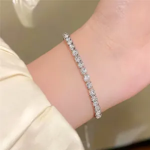 Elegant zilverkleurig kristallen tennisarmband voor dames, verstelbare luxe mode polsband