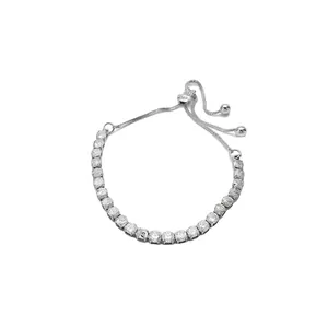 Koreanischer Stil Rundes Kristall Einstellbares Armband Mode Minimalistisches Tennisarmband Für Damen Tägliches Schmuckgeschenk Gold Silber Kupfer Strass Eingelegter Schiebeverschluss