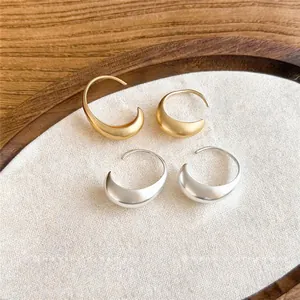 Minimalist Oval Brushed Metal Drop Earrings For Women High-End Simple Geometric Copper Hoop Earrings With Steel Earring Post