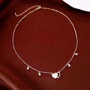 Collier Pendentif Cœur en Coquille Plaqué Or 14K pour Femme Bijoux de Chaîne de Clavicule Incrustés de Zirconia de Luxe Vintage