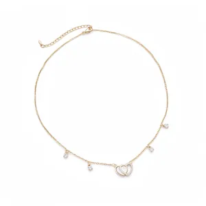 14K Gold Plated Shell Heart Pendant Necklace For Women Vintage Light Luxury Zirconia Inlaid Clavicle Chain Jewelry Neckpiece