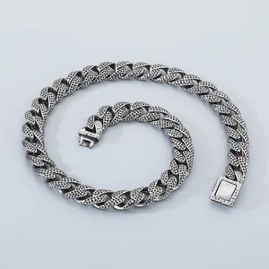 Punk retro titanium steel Cuban chain necklace featuring unique black dotted texture
