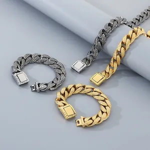 Detailed view of textured stainless steel Cuban chains in gold and silver punk style.