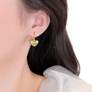 18k vergulde hart oorbellen met zirkoon steen elegante en zoete sieraden voor dames