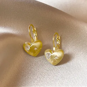18K Vergulde Koperen Zirconia Hart Hanger Oorbellen Voor Vrouwen Elegant Zoet Stijl Mode Sieraden Dagelijks Accessoire Cadeau