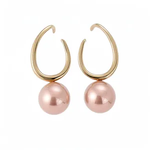Geometric Round Artificial Pearl Stud Earrings For Women Gold Plated Alloy Large Pearl Drop Earrings Elegant Fashion Jewelry Accessories