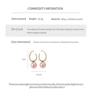 Detailed product specification for geometric drop earrings with imitation pink pearls