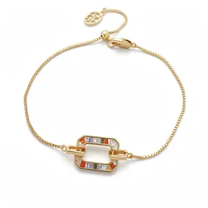 18K Verguld Koperen Armband Met Kleurrijke Vierkante Zirconia Minimalistische Verstelbare Ketting Sieraden Voor Vrouwen Mode Cadeau