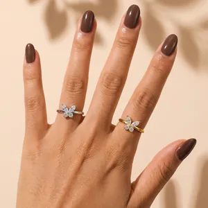 Prachtige Roestvrijstalen Vlinder Zirconia Open Ring Modieuze Goud Zilver Vergulde Verstelbare Vingerring Voor Vrouwen Sieraden Cadeau