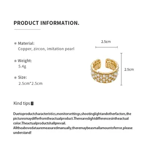 Gedetailleerd overzicht van de 18k echt vergulde open ring met parel- en zirkoonspecificaties