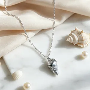 Fashion Stainless Steel Conch Pendant Necklace Minimalist Sea Snail Charm Clavicle Chain Summer Beach Jewelry For Women Men