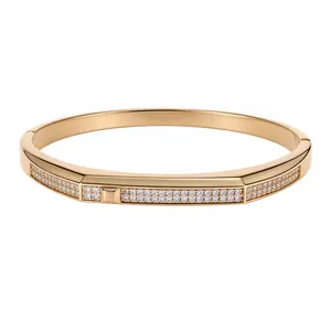 18K Gold Plated Zirconia Oval Clasp Bangle Bracelet Women Minimalist Geometric Fashion Luxury Jewelry Hand Accessories