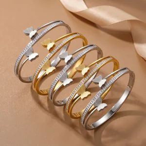 Edelstahl Doppellagiges Schmetterling Armband Für Damen Leichter Luxus Strass Galvanisiertes Nicht Verblassendes Schmuck Armreif