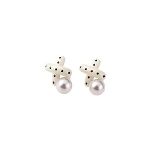 Orecchini a Bottone a Forma di X in Lega Vintage Con Perno in Argento Perla Artificiale Gioielli Eleganti Donna