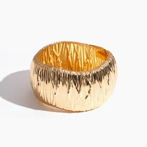 High-quality fashionable gold-tone wide cuff bracelet with unique irregular wrinkled texture