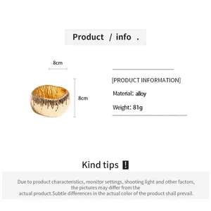 Gold pleated metal bangle with 8cm dimensions, 81g weight, and durable alloy material info