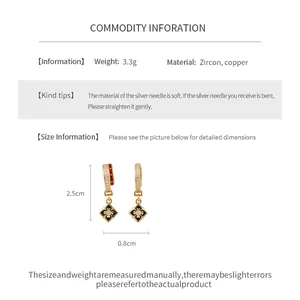 Detailed dimensions and material information for 24K gold plated zircon flower earrings
