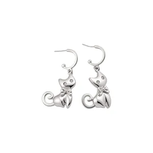 Mode Katze Anhänger Ohrstecker Für Damen Kupfer Strass Herz Katze Ohrringe Mit Silber Ohrringpfosten Schmuck Geschenk