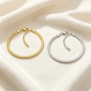 Minimalist Stainless Steel Blade Chain Necklace For Men Women Vacuum Plated 18K Gold Silver Color Herringbone Snake Chain Bracelet Jewelry Gift