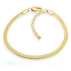 Minimalist 3mm stainless steel herringbone chain bracelet with 18K gold plating