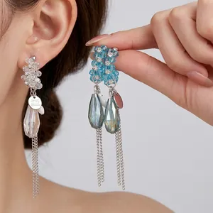 Prachtige Strass Kristal Kwastje Hangoorbellen Voor Vrouwen Lichte Luxe Waterdruppel Oorbellen Zilveren Oorsteker Sieraden Cadeau