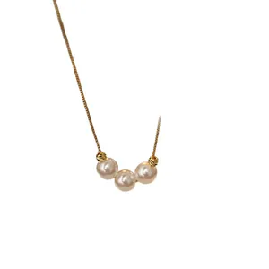 Exquisite 18k gold plated chain necklace featuring three elegant pearls and beads
