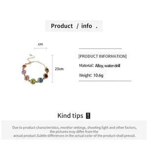 Vue détaillée du bracelet en strass coloré avec spécifications et longueur de 23cm