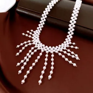 Vintage Paleisstijl Kunstmatige Parel Kwast Ketting Voor Vrouwen Luxe Handgemaakte Kralen Koper Strass Franje Sieraden