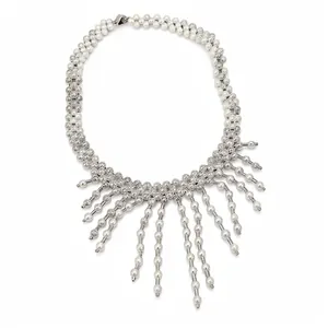Vintage Palace Style Artificial Pearl Tassel Necklace For Women Luxurious Handmade Beaded Copper Rhinestone Fringe Jewelry
