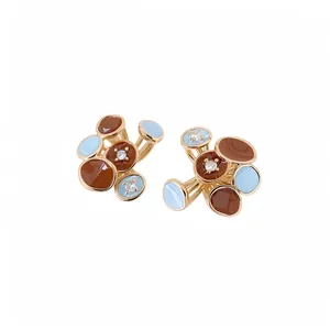 Luxe 18K Vergulde Bloem Oorknopjes Met Zilveren Stift Kleurrijke Emaille Zirconia Ingelegd Floral Oorbellen Voor Vrouwen Sieraden