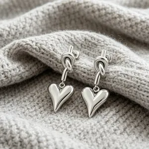 Twisted Knot Heart Stud Earrings High Polish Stainless Steel Dimensional Heart Dangle Earrings Fashion Jewelry For Women