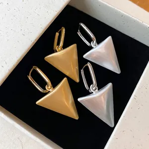 Minimalist Copper Triangle Pendant Huggie Earrings For Women Matte Brushed Metal Geometric Hoop Earrings Niche Design Jewelry