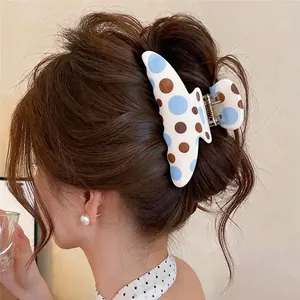Große Haarklammer aus Acryl mit Punktmuster für elegantes Haarstyling in Weiß und Blau