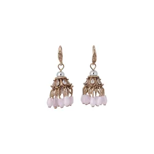 Ethnic Style Zirconia Tassel Drop Earrings For Women Vintage Gold Plated Copper Pink Glass Bead Artificial Pearl Dangle Earrings Jewelry Gift