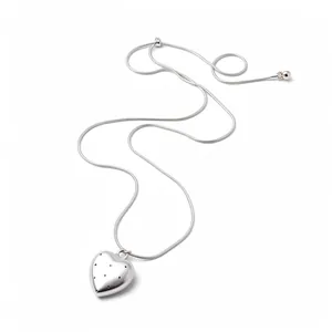 Collana Vintage Lusso in Rame Galvanizzato con Ciondolo a Cuore Ovale a Pois Catena Lunga a Osso di Serpente Gioielli Donna