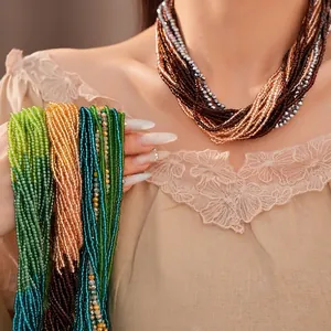 Bohemian Multi-Layer Glass Bead Choker Necklace For Women Personalized Fashion Exaggerated Seed Beads Necklaces Jewelry Accessory