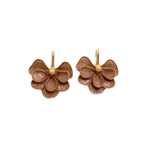 Französische Retro Öltropfen Blume Ohrstecker Für Damen Elegante Braune Gold Legierung Blumenohrringe Mit 925 Sterling Silber Stift Modeschmuck