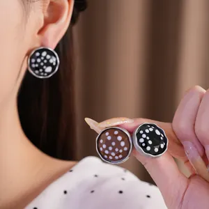 Glass Polka Dot Round Stud Earrings Fashion Alloy Geometric Earrings With Silver Post For Women Commuter Jewelry