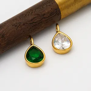 Stainless Steel Water Drop Zirconia Pendants Pear Cut Emerald White Zirconia Charms For DIY Necklace Jewelry Making Accessories