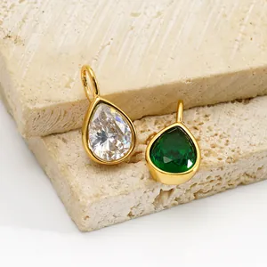 Elegant vintage stainless steel teardrop pendants with emerald and clear white zirconia