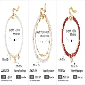 Detailed view of stainless steel beaded bracelets with pearl and red agate parameters