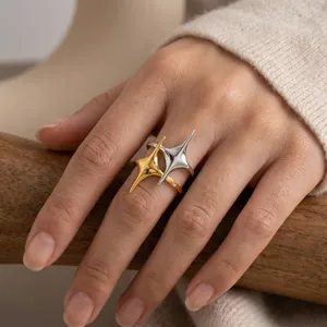 French vintage style double star open ring set in gold and silver finish.