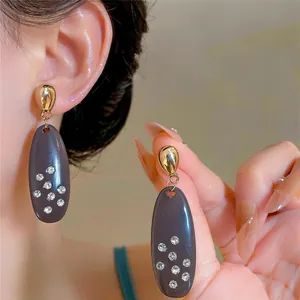 Retro Oval Emaille Ohrstecker Mit Silber Ohrringpfosten Legierung Strass Ohrhänger Für Damen Mode Schmuck Zubehör