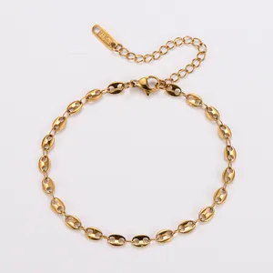 Minimalistische 18k vergulde roestvrijstalen koffieboon schakelketting armband voor dames