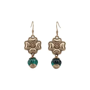 Vintage Palace Jewelry Set Alloy Rhinestone Green Waterdrop Flower Necklace Stud Earrings For Women Retro Fashion Jewelry