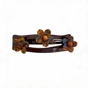 French Acrylic Flower Duckbill Hair Clip Vintage Tortoiseshell Texture Flower Hair Barrette Fashion Commute Hair Accessories Women