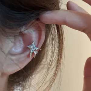 Elegant 14K gold plated star shaped ear cuff with sparkling zircons for non-pierced ears