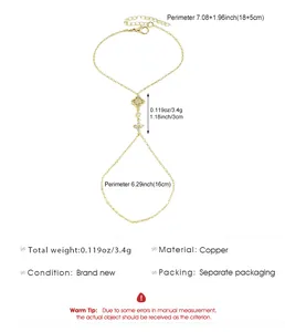 Détails de taille pour bracelet bague en zircon doré avec mesures en cm/pouces