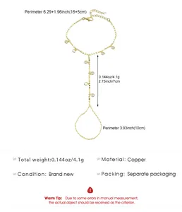 Mesures détaillées et spécifications matérielles de la chaîne de main en zircon doré.